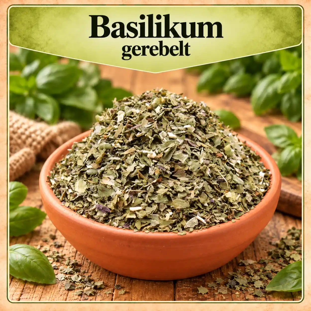 Basilikum in einer Tonschale