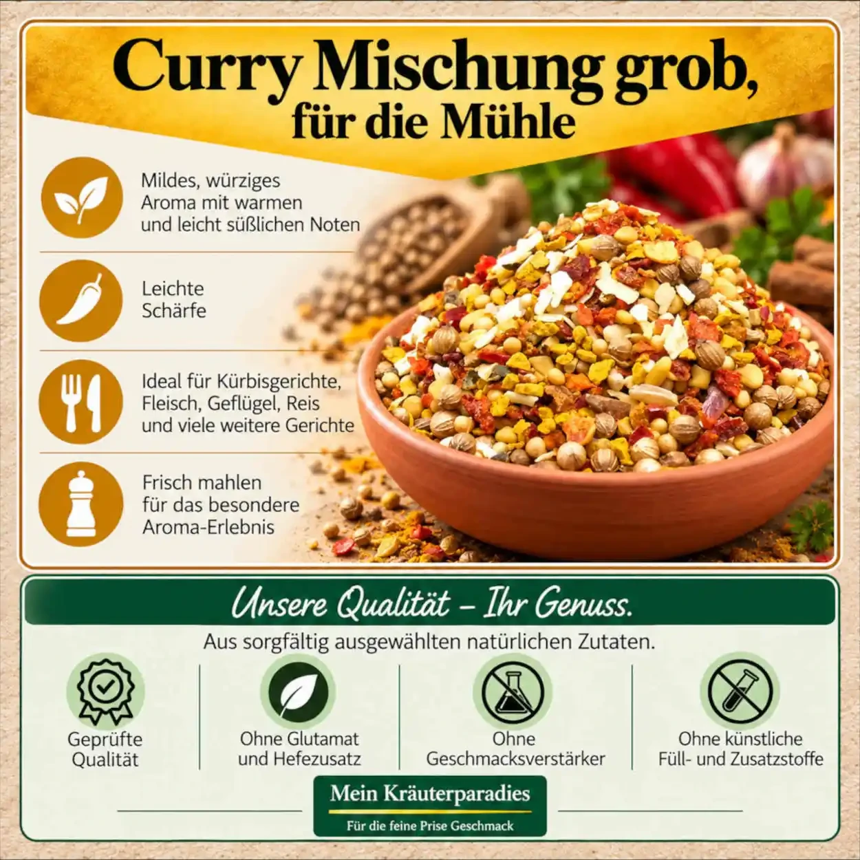Curry Mischung grob in einer Tonschale