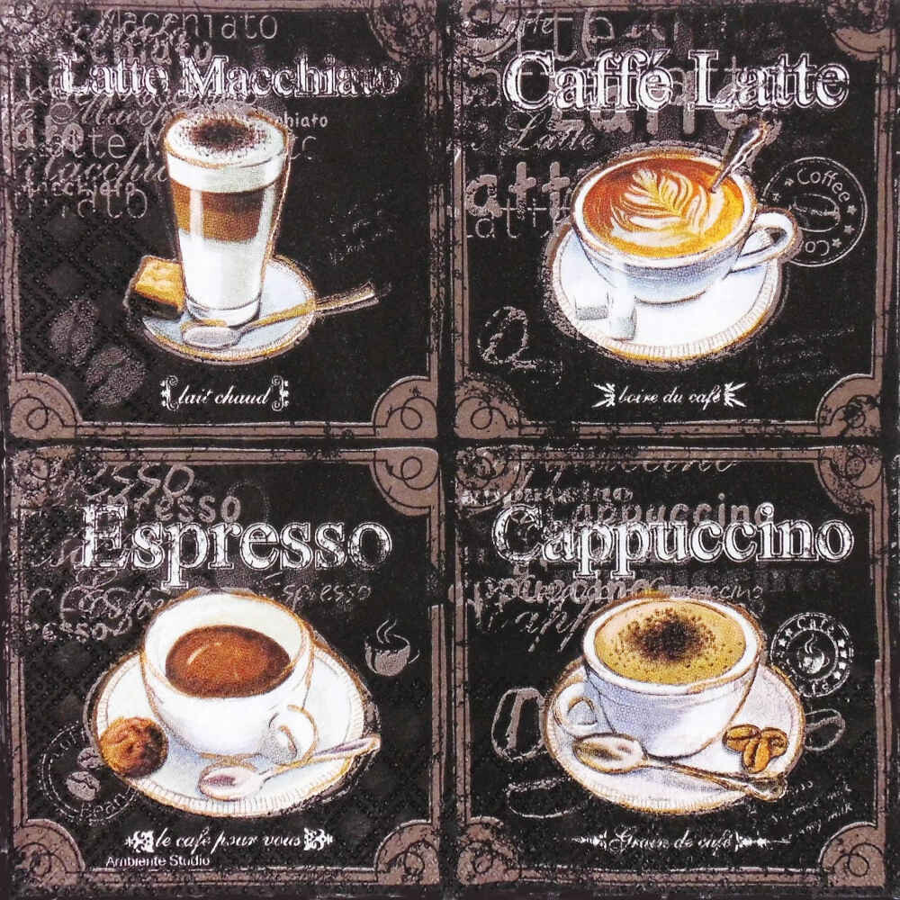 Servietten Kaffeesorten,  33x33 cm, 20 Stück