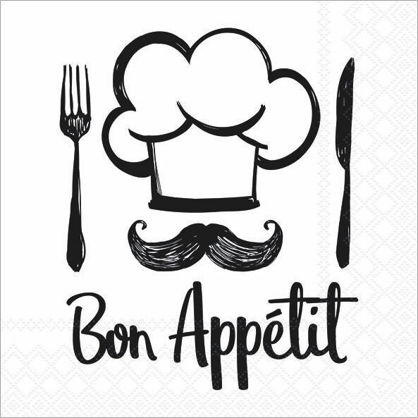 Servietten Chefkoch Bon Appetit weiß,  33x33 cm, 20 St
