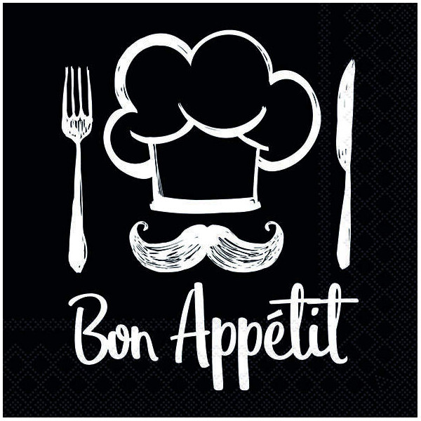 Servietten Chefkoch Bon Appetit schwarz, 33x33 cm, 20 Stück